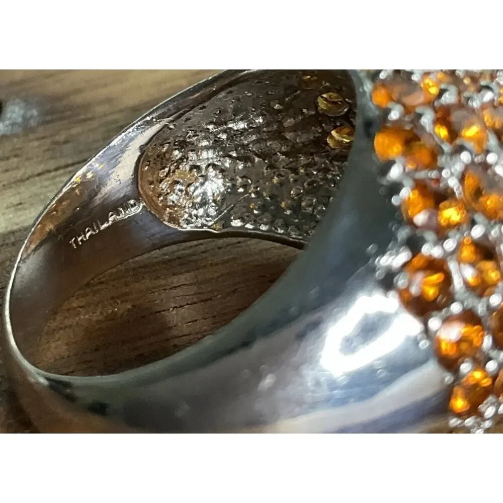 Vintage Sterling Silver Peach Chalcedony Orange Gemstone Cocktail Ring Size 7